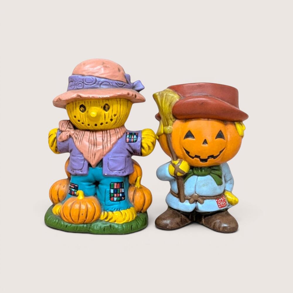 Vintage Handpainted Scarecrow and Jack O'Lantern Figures Set